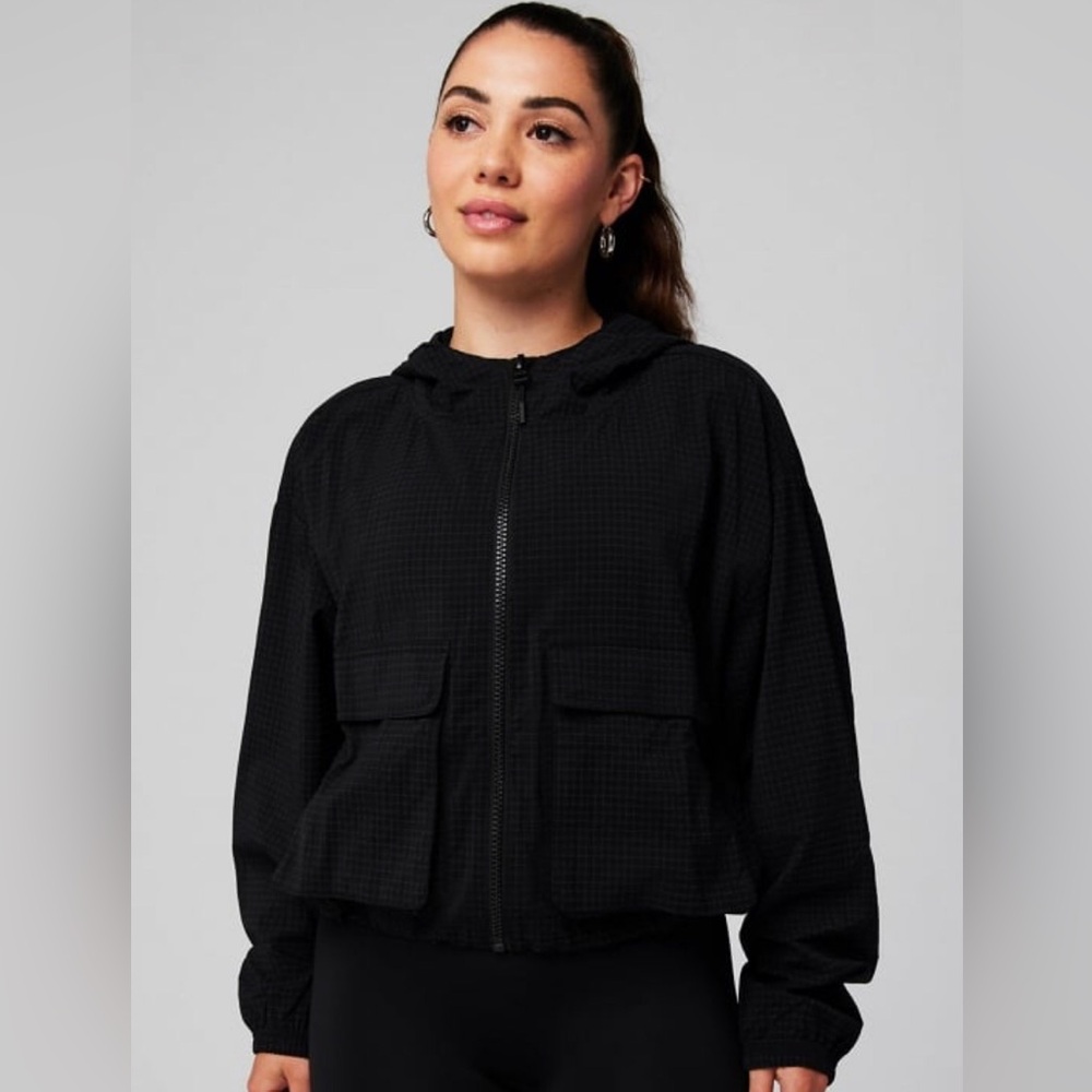 Fabletics Black Ripstop Cropped Cargo Jacket Medium